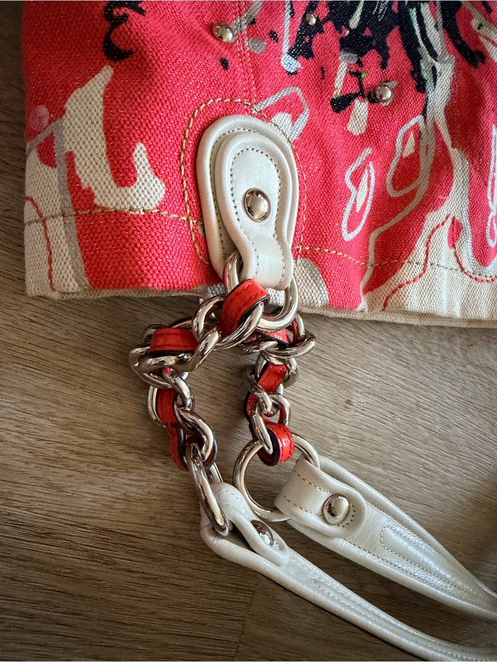 Coach Canvas Floral Tote Bag in Coral and Cream - Picture 7 of 11